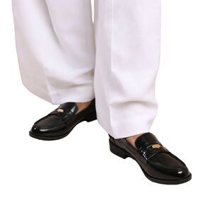 Where�'s That From Womens/Ladies Denver Gold Detail PU Slip-on Loafers / Black